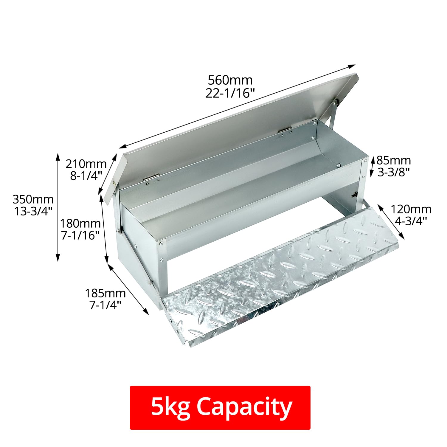 QWORK® Mangiatoia Automatica per polli - capacità 5 kg - Design Inclinato Interno - Coperchio in Acciaio Inossidabile e Pedale Antiscivolo (56x18x18 cm)