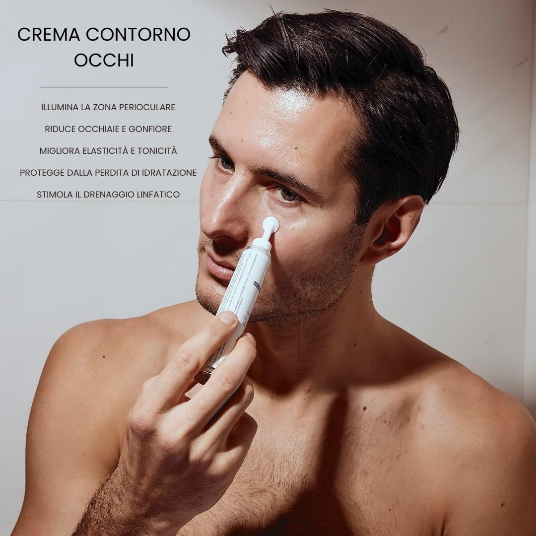 Kleem Crema Contorno Occhi Antirughe Dermatologicamente Testata - Formula Vegana a Tripla Azione Anti Age, Anti Borse, Anti Occhiaie con Peptidi e Caffeina – Donna e Uomo - 15ml