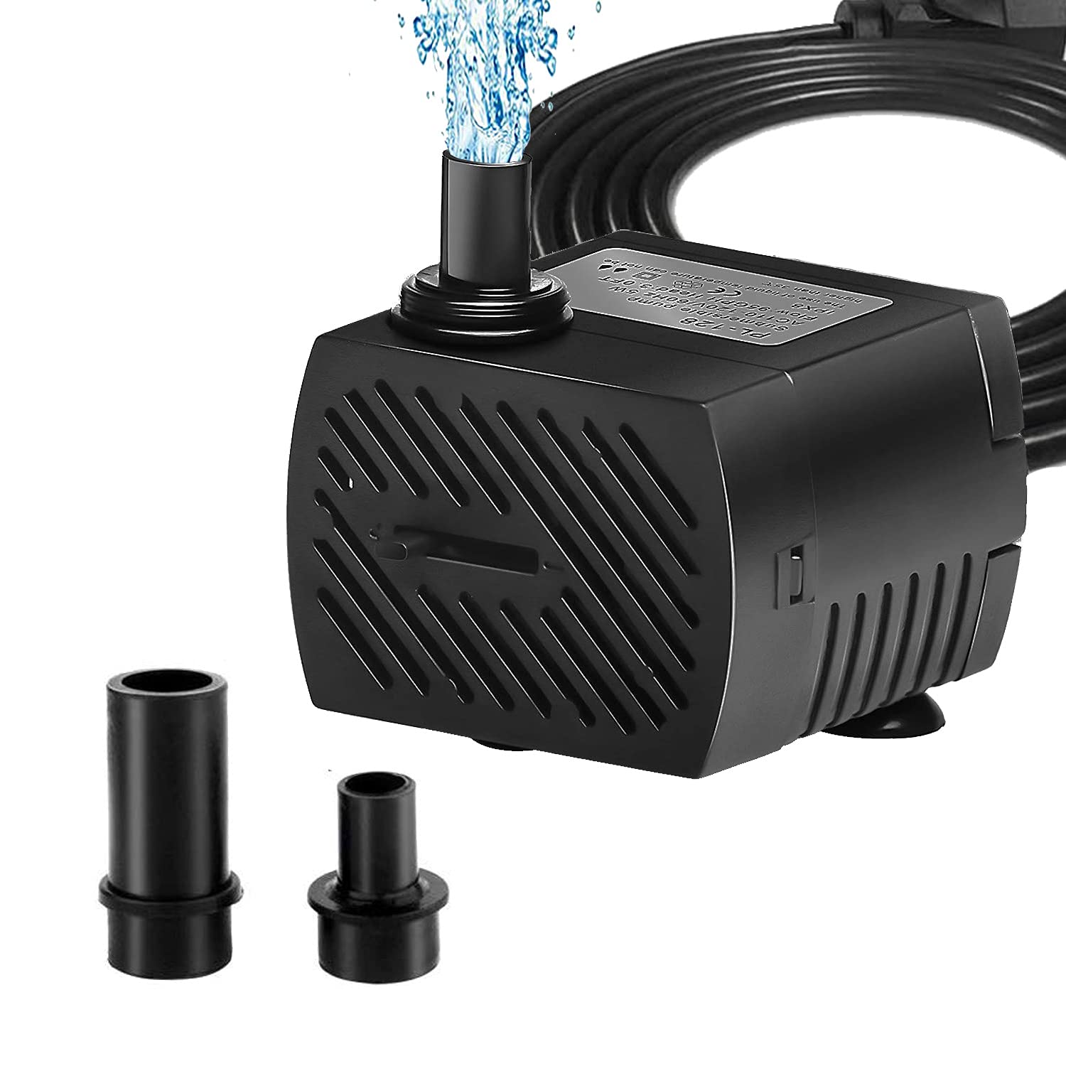 Artder Black 350L/H 5W Submersible Water Pump, 90Gph Fountain Water Pump, Replacement Pump For Pet Fountains, Aquarium, Fish Tank, Pond, Statuary, Hydroponics With 4.9Ft (1.5M) Power Cord And 2 Nozzles.