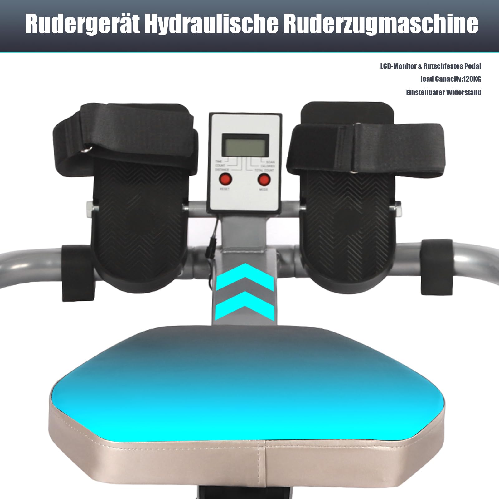 Wioślarz do domu, hydrauliczna maszyna wioślarska, wyświetlacz LCD, regulowany opór 15-55 kg, do treningu ramion, klatki piersiowej, brzucha i pleców, 110 x 61 x 21 cm