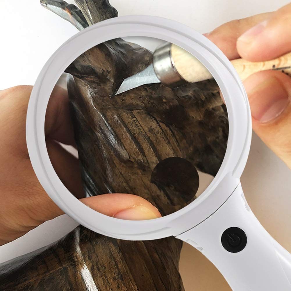 Extra große LED-Handlupe mit 2 Leuchten – 110 mm mit 30-facher und 60-facher Vergrößerung – Beleuchtete Leselupe für Senioren, Menschen mit Sehschwäche und Makuladegeneration