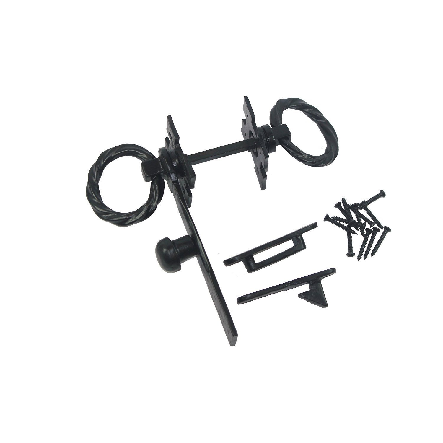 Nuvo Iron Antique Look Colonial Ring Latch Designed for Wood Gates, Doors - Black