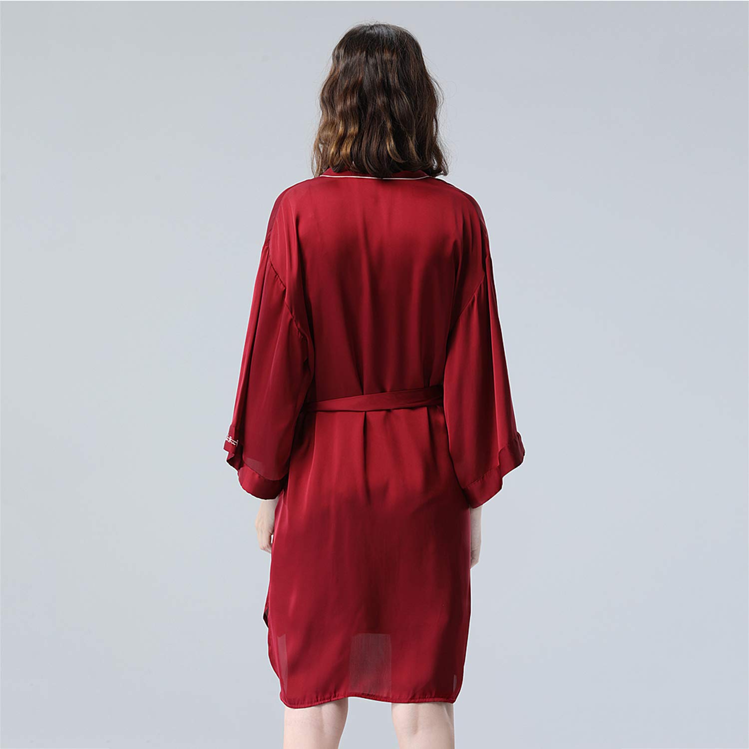 Conjunto De Vestido De Mujer, Lujoso Albornoz De Satén con Cinturón, Pijama De Verano Transpirable, Elegante Regalo De Boda, Rojo Vino L