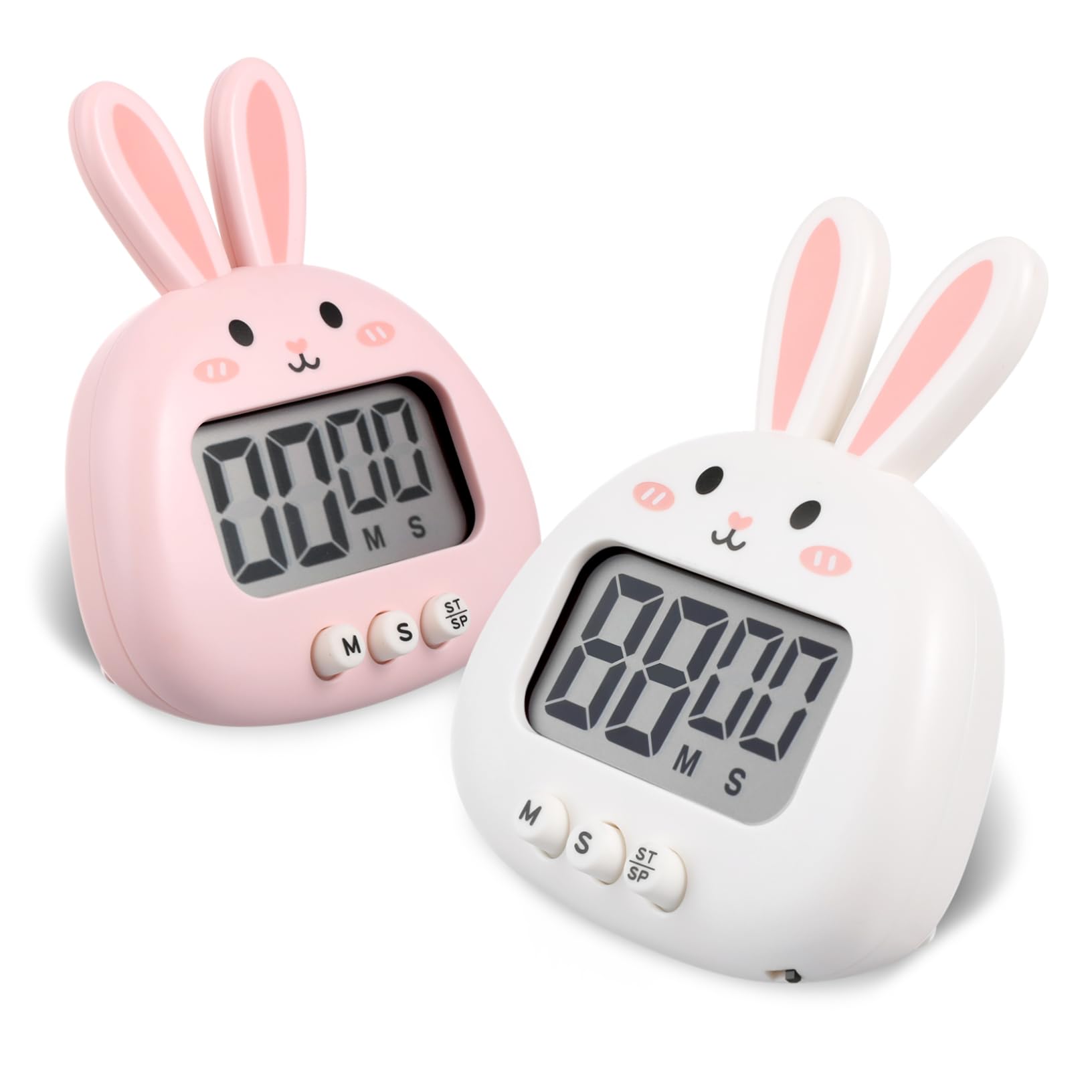 ABOOFAN 2Pcs Timer Cute Cartoon Rabbit Digital Timer with Display Silent Countdown for Cooking Baking Study Exercise and Classroom Use