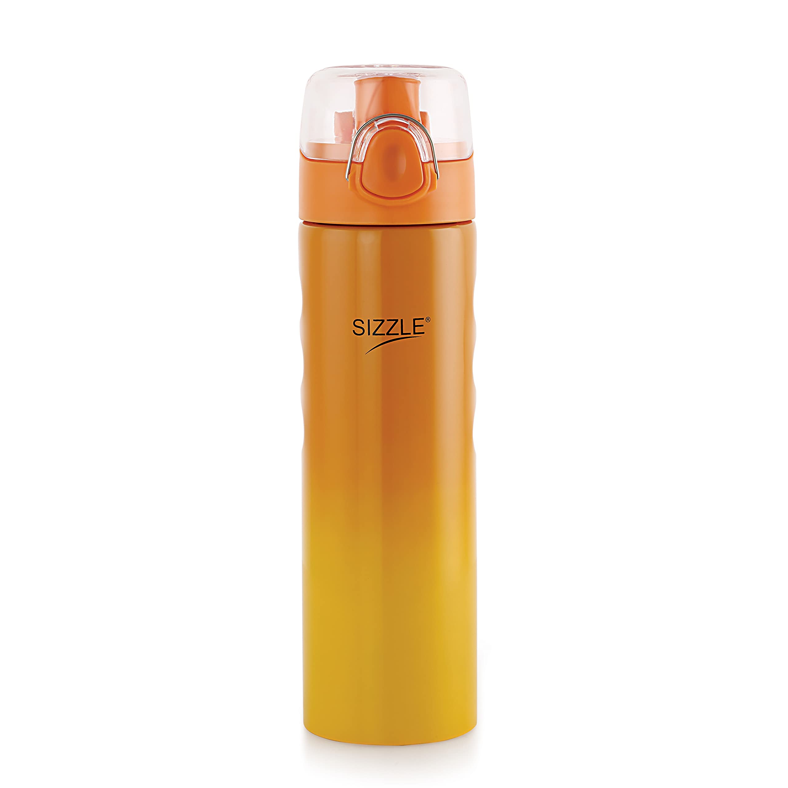 Sizzle Flip Top Modern Stainless Steel Water Bottle 750 ML For Kids & Adults | Lightweight Leakproof Water Bottle with Press Button Mechanism for One Hand Use | ORANGE PACK OF 1