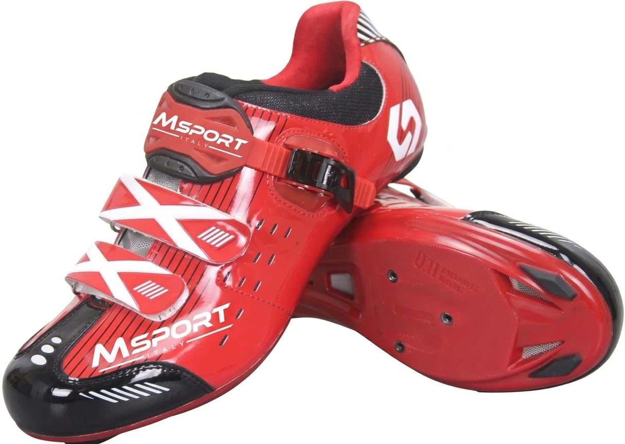 Msport Scarpe Ciclismo per Bici da Strada Traspirante Scarpe Bici Spinning Uomo/Donna - Rosso 43 EU