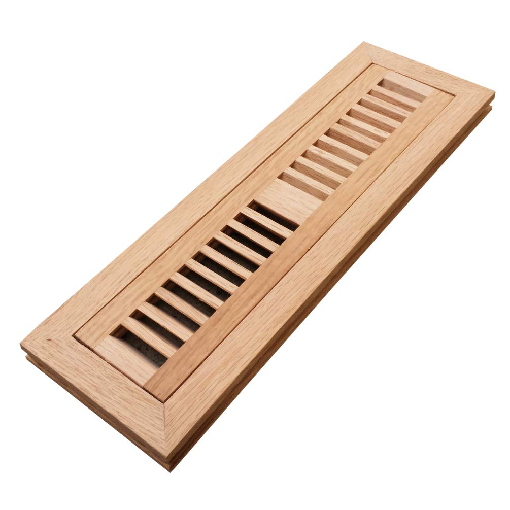 Homewell Red Oak Wood Floor Register, Flush Mount Vent Cover, 2X12 Inch, No Damper, Unfinished
