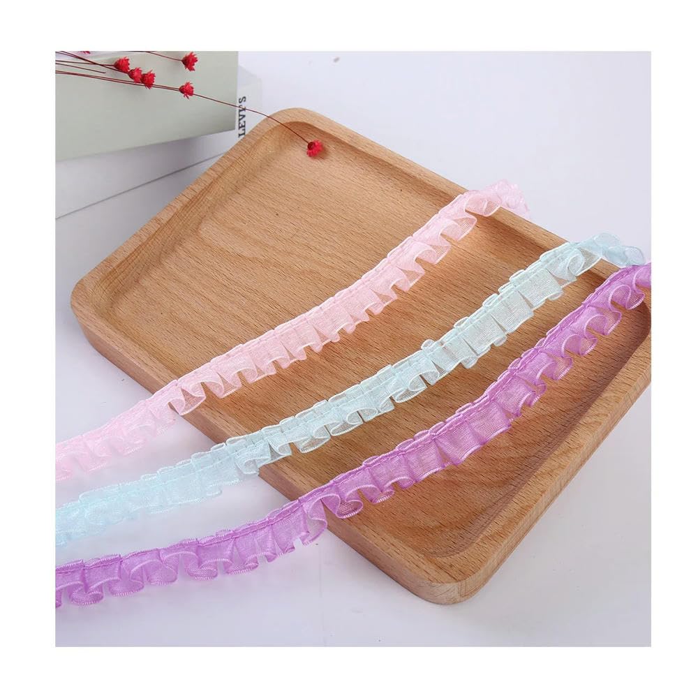 Koronkowa taśma ozdobna, 40 Yards 1.2cm Ruffle Lace Edge Trim Multicolor For Kids Clothes(Pink)