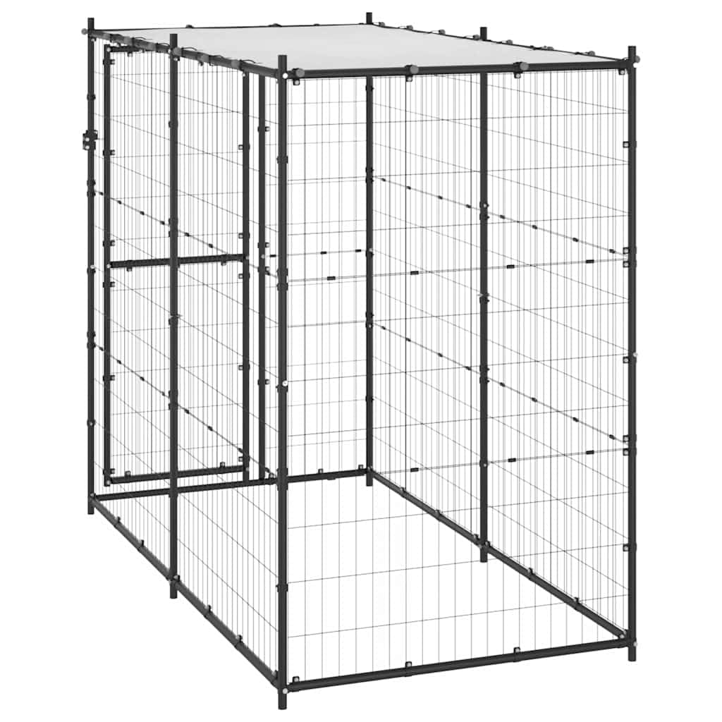 Cuccia in acciaio per esterni con tetto, 110 x 220 x 180 cm | Ampio spazio per giocare, rete ventilata, porta con chiavistello, tettuccio in PE impermeabile