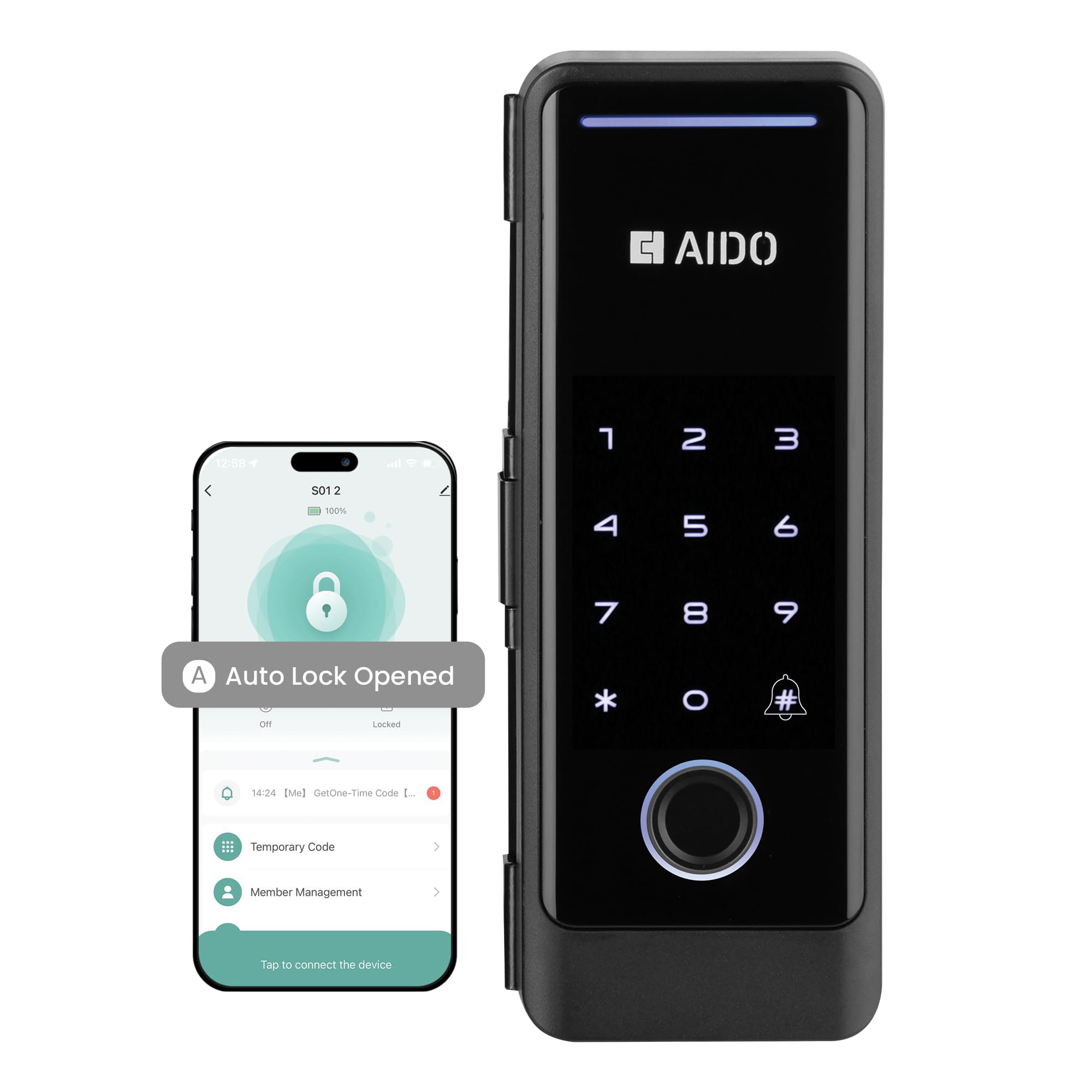 AIDO by dormakaba Group Smart Digital Glass Door Lock | 6-in-1 Unlock | App, Bluetooth, PIN, Fingerprint, RFID, Key | Built in Doorbell | 3-Yr Warranty | Glossy Black Finish-picture-24