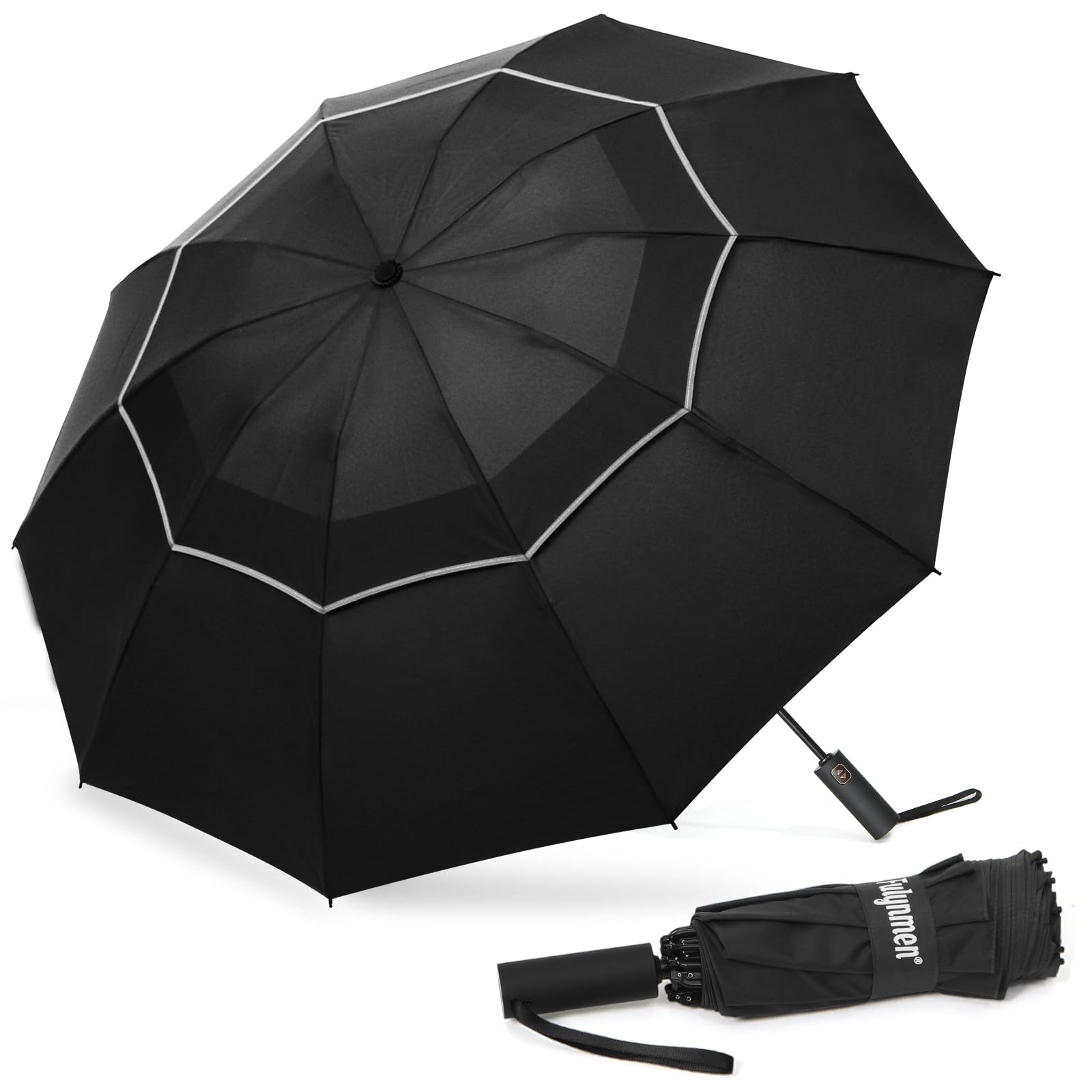 62/54/46 Inch Umbrellas for Rain Large Travel Compact Golf Umbrella Inverted Windproof Double Canopy 10 Ribs Automatic Open/Close UPF50+ Sun UV Protection