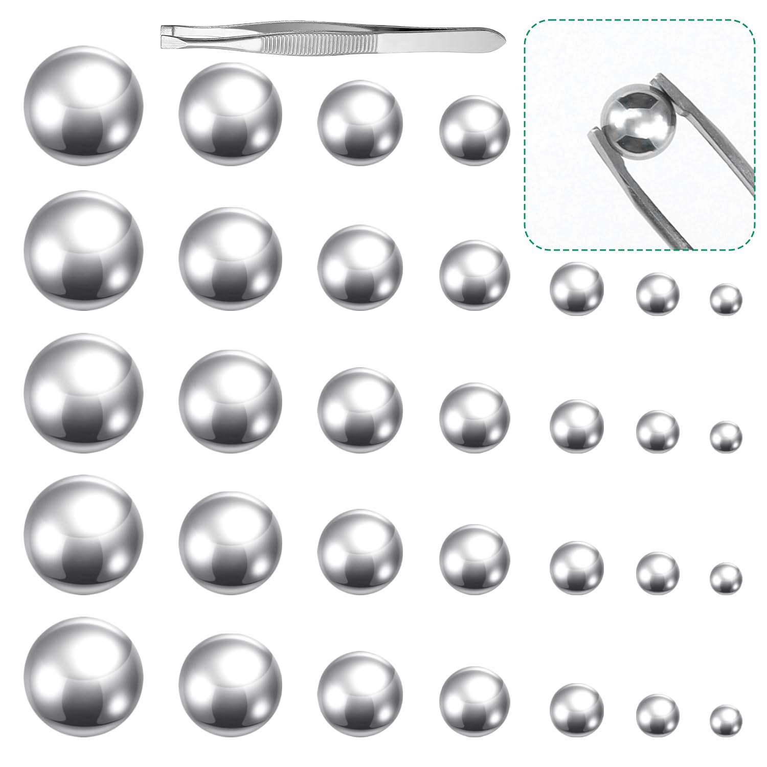 Precision Balls, 7 Sizes 304 Stainless Steel Precision Balls, Precision Ball Bearings 1/4" 7/32" 3/16" 5/32" 1/8" 7/64" 3/32" for Bicycles, Door Locks, Drawer Slides