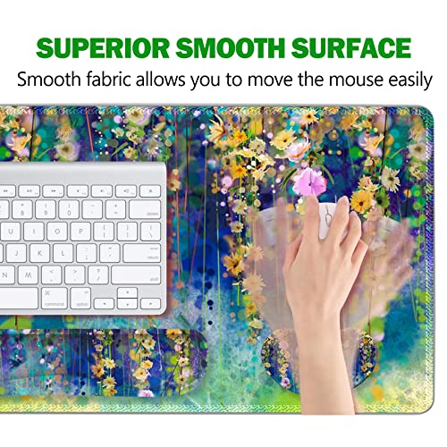 Image of ARTSO Large Gaming Mouse Pad Set, Keyboard Wrist Rest Support + Mouse Wrist Cushion + Extended Mousepad + Coaster, 35x15.5in Multifunctional Desk Mat 4pcs, Oil Painting Flowers