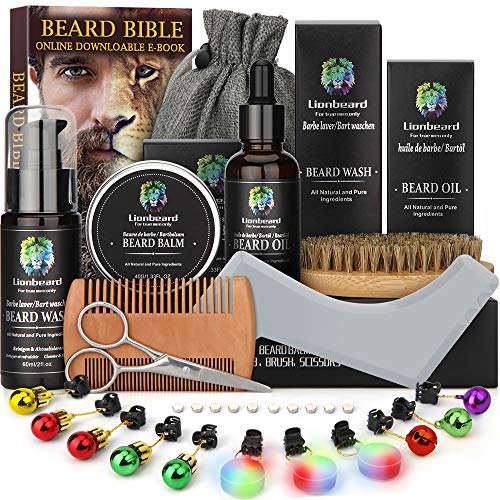 Kit Soins Barbe Pour Hommes Pousse Entretientoilettage Et Coupe Shampoing Barbe Huile Barbe Lumières Ornament Baume Barbe Brosse Peigne
