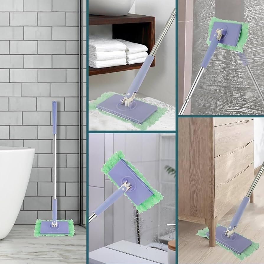 Image of Automatic Cloth Clip Mop, Flat Floor Cleaning Mop with Stainless Steel Handle, Purple
