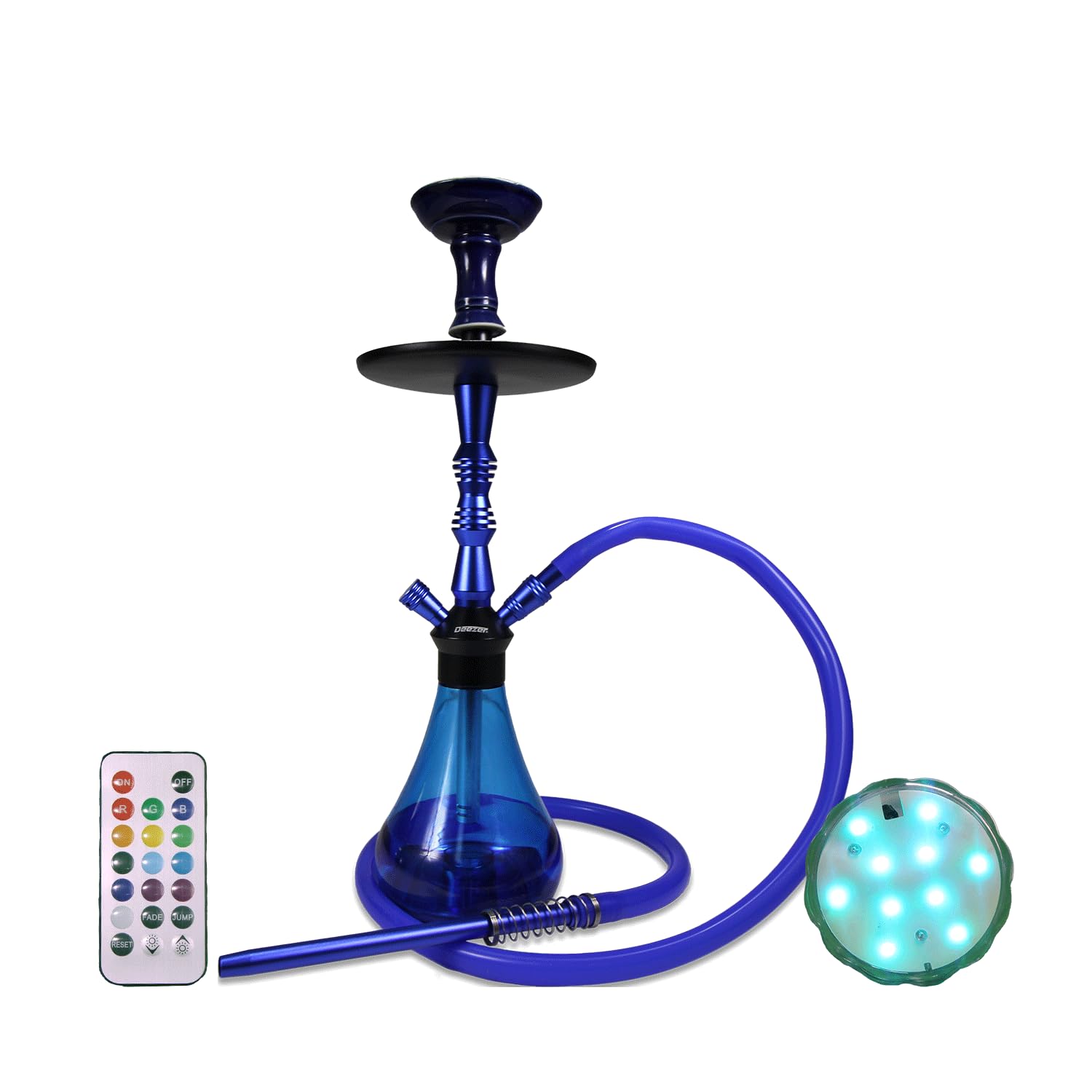 deezerUltra-Portable Acrylic Hookah Set - Durable Travel Hookah with Silicone Hose, Comes with LEDs, and Shisha Accessories for On-the-Go Enjoyment - Wildcat (Blue)