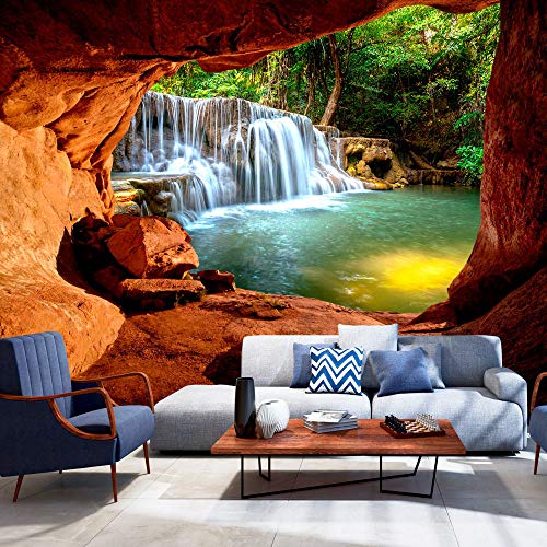 Artgeist Wall Mural Waterfall 116X83 In - Peel And Stick Self-Adhesive Wallpaper Removable Large Sticker Foil Wall Decor Print Picture Image Design Cave Rocks View C-C-0141-A-A #TOP1