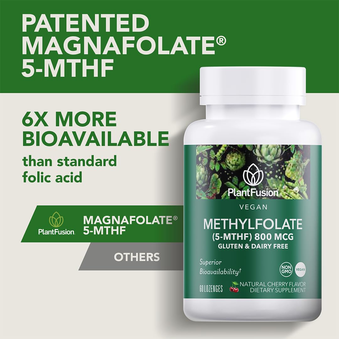 PlantFusion Vegan High Potency Methylfolate 5-MTHF – Fast Acting Sublingual Methyl Folate Supplement is 6X More Absorbable - Non-GMO, Supports Cardiovascular & Brain - 60 Lozenges — Amazon image 3