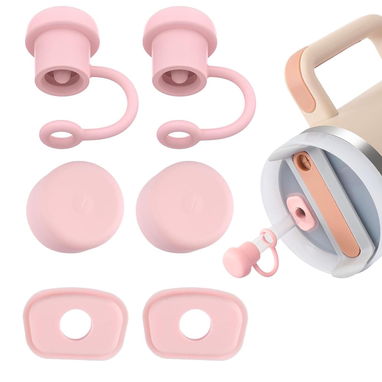 Stanley Cup Accessories, Includes 2 Silicone Straw Covers, 2 Round and 2 Square Outlet Plugs, Leak-proof Silicone Plugs for Stanley Cup 1.2 L and 850 ml Cups, Cups Not Included