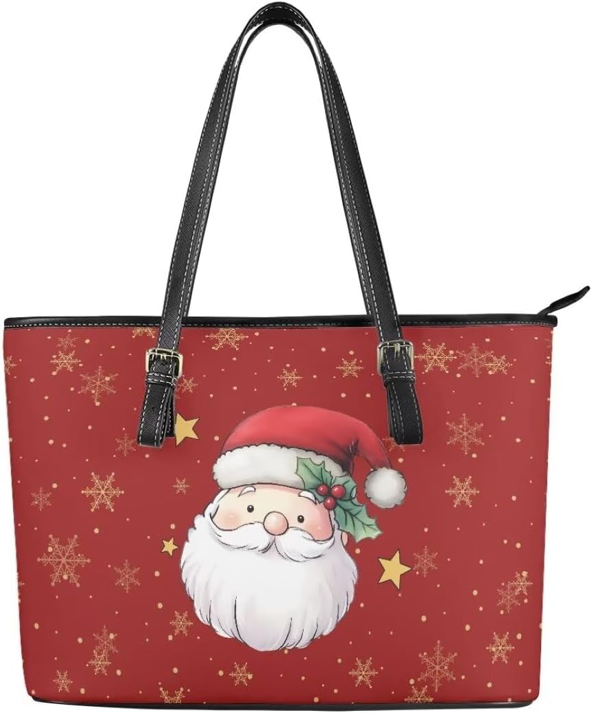 Coldinair Christmas Leather Tote Bag for Women with Zipper Large Shoulder Tote Bag Shopping Casual Travel Bag Handbag Purse