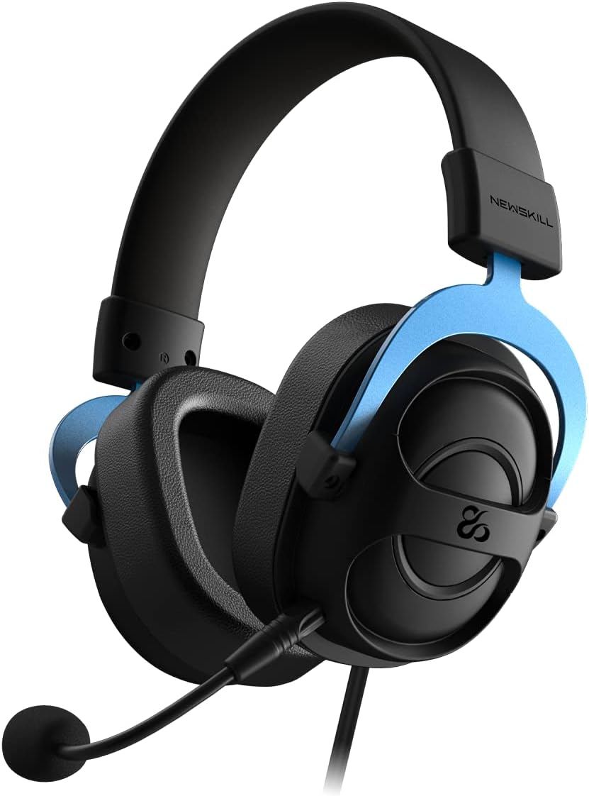 Newskill Sylvanus Pro - Auriculares Gaming con Sonido Envolvente Virtual 7.1, Almohadillas Intercambiables y Micrófono Extraíble - Color Negro-Azul