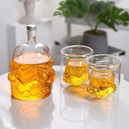 Miniatura 1 de HORSCHE Juego de decantadores de whisky juego de decantadores creativos transparentes de 26 onzas con 2 vasos whisky Carefe para vino escocés