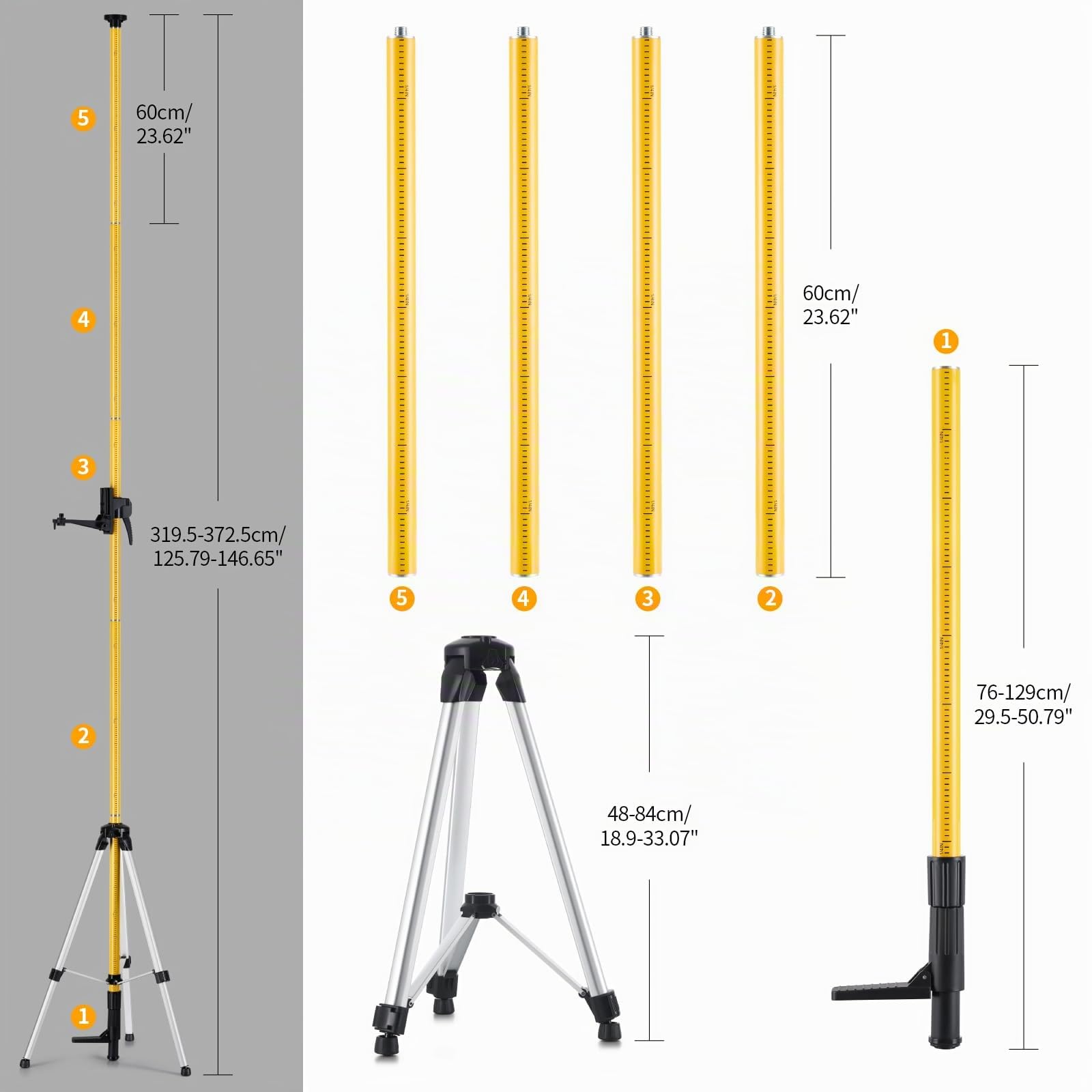 Firecore - Palo telescópico de 3,7 m con trípode y soporte láser de 1/4" x 20" para láseres giratorios y láseres de línea, soporte láser ajustable con adaptador roscado de 5/8" - FLP370C