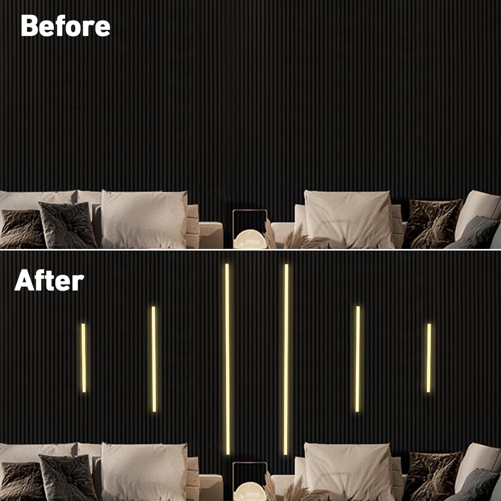 RYE Kit de iluminación LED empotrable, paquete de 6 barras de luz LED COB autoadhesivas, blanco cálido 3000 K, con interruptor táctil, para paneles de pared de listones de madera, cabeceros, 2 piezas
