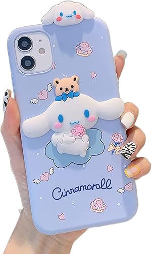 watacneer Funda Kawaii compatible con iPhone 12 Mini, funda 3D de dibujos animados, divertida, única, para mujeres y niñas, regalo azul