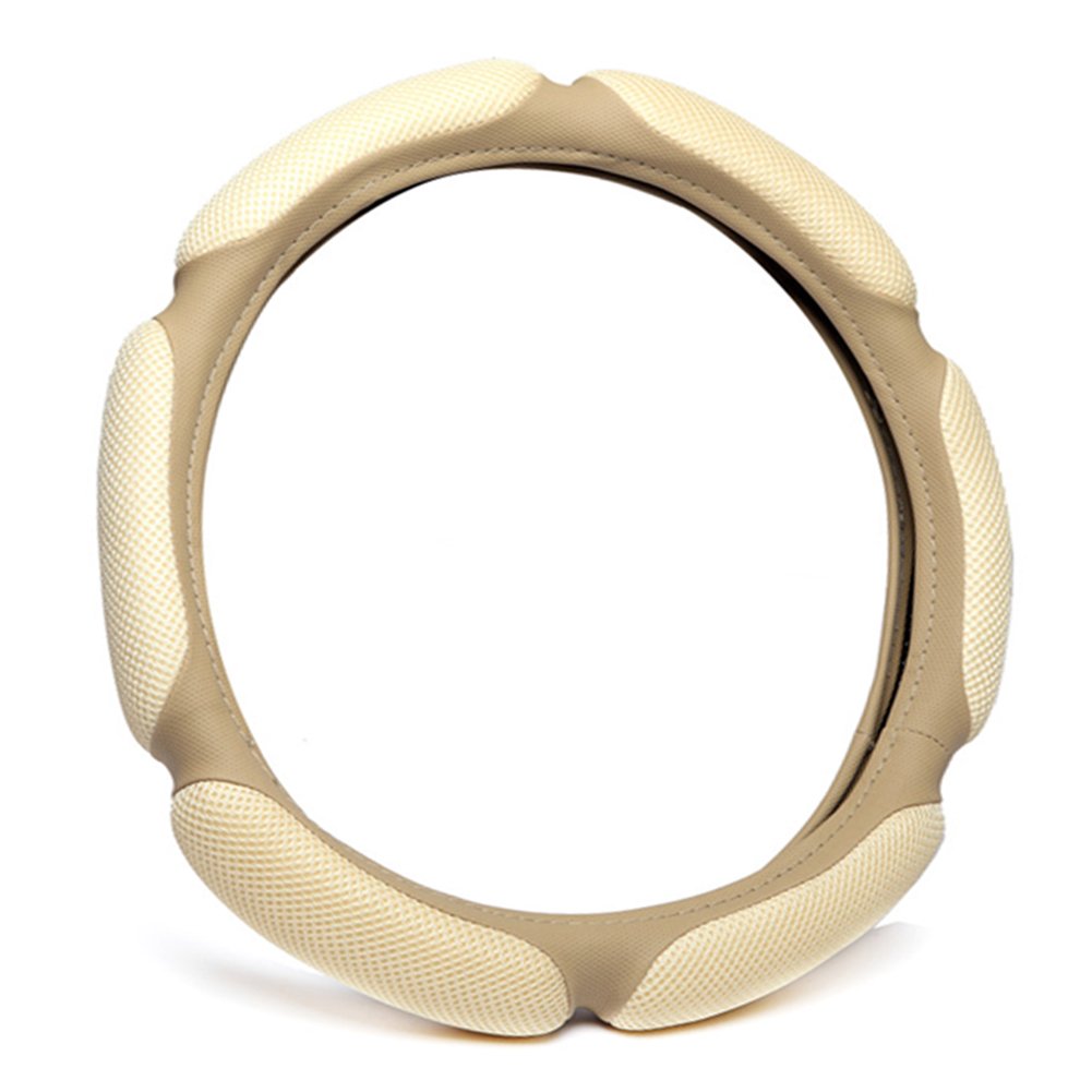 Seatsmart Steering Wheel Covers Beige For Car For Men Soft Padding PU Leather Sporty Breathable Universal 15 Inches