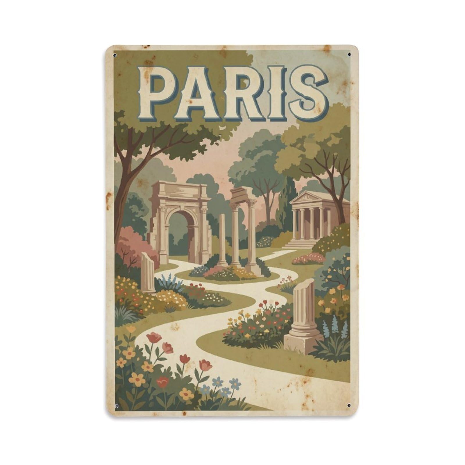 Vintage Travel Paris Parc Monceau English Garden Rusted France Metal Tin Sign Plaque Wall Decor for Cafe, Club Bar, Office, Home Garden Metal Poster 8x12Inch