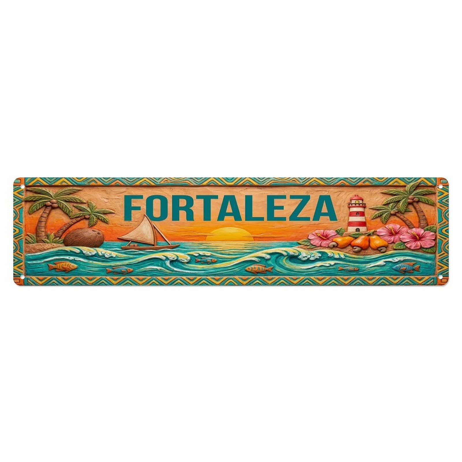 Gead 4X16inch Style Vintage Fortaleza Brazil Flag Pattern Metal Tin Sign
