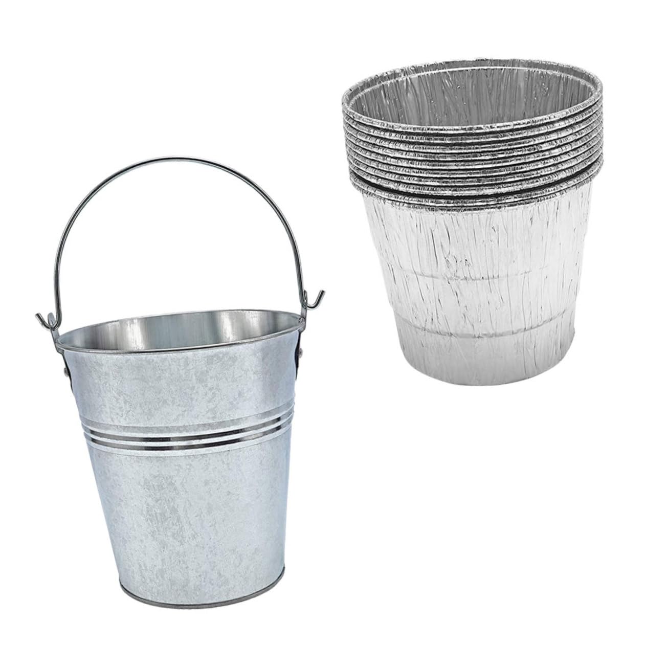Barbecue Grease Bucket in Ferro Argento con 10 Pezzi