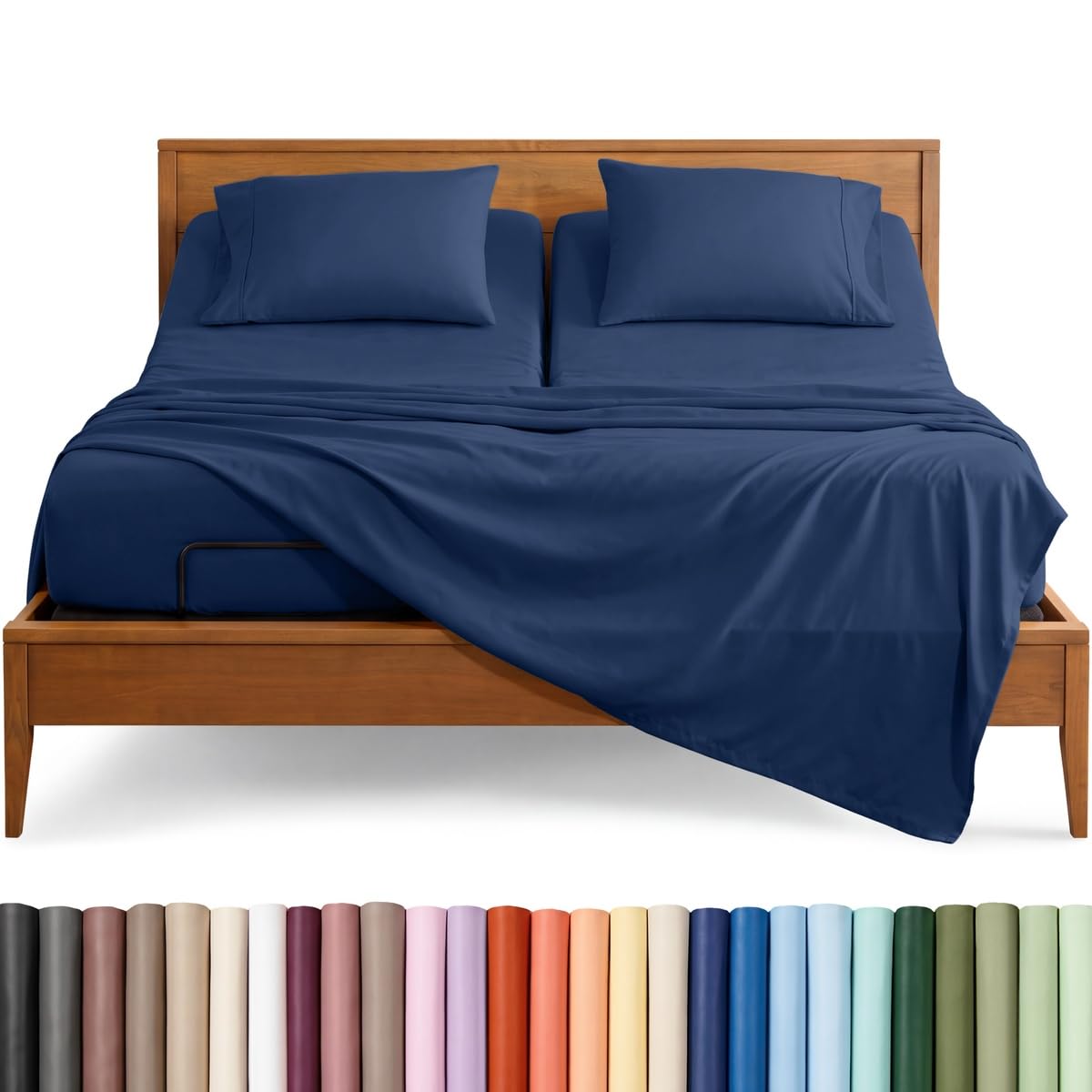 Bare Home Flex King Sheet Set - 1800 Ultra-Soft Microfiber Bed Sheets - Double Brushed - Deep Pockets - 4 Piece Set - Split Head FlexTop King Bedding (Dark Blue) โ image 1