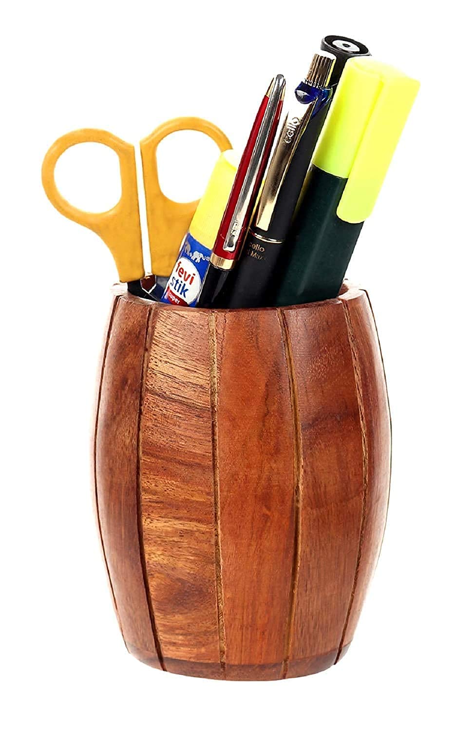 Wooden Barrel Shaped Handmade Pen Stand| Desk Organizer | Stationary Holder| Gift Item- Brown-image-29