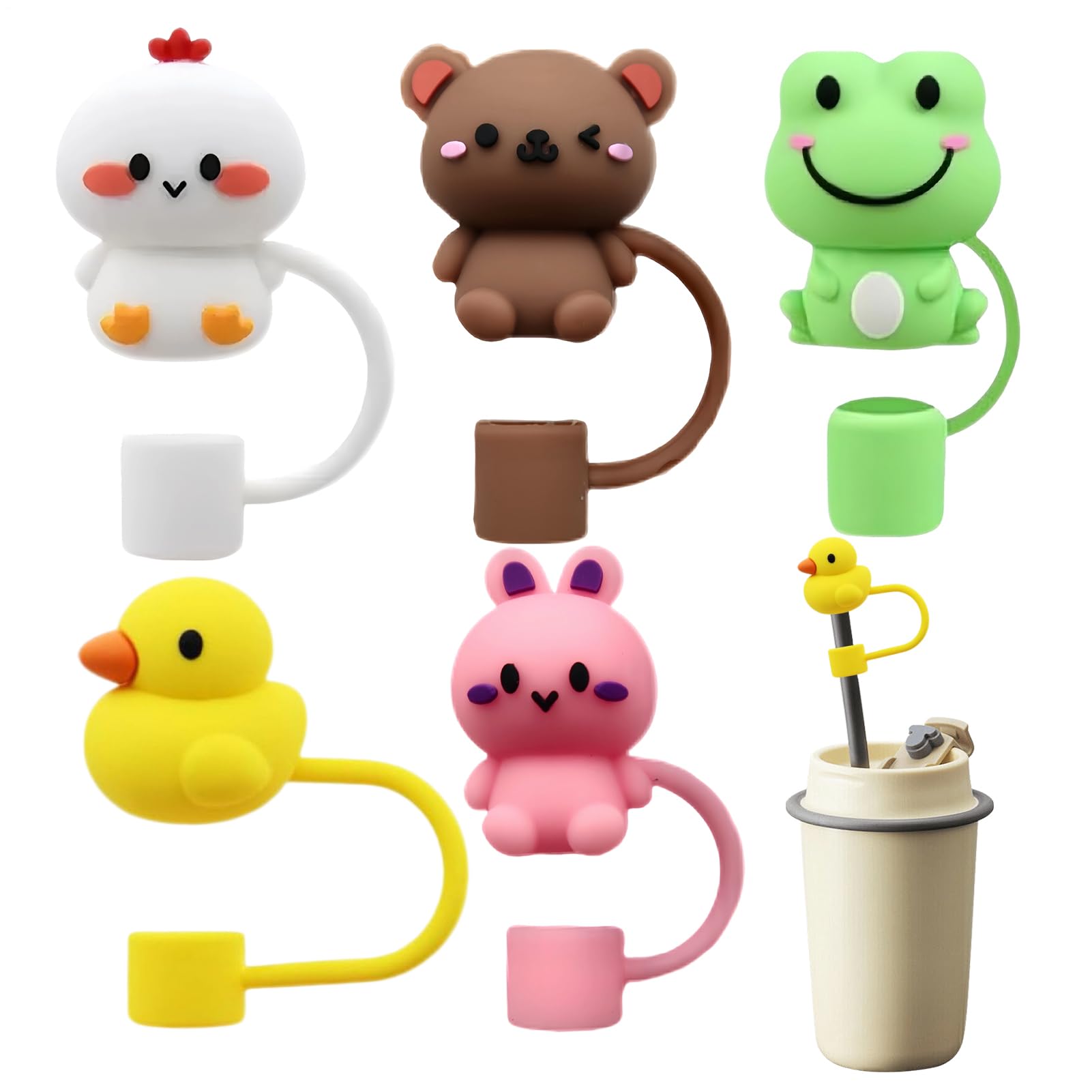 Cute Straw Toppers, Drinking Straw Caps, 3D Cute Animal Decorations Stopper Protector Topper for Women Water Adults Kids Girls
