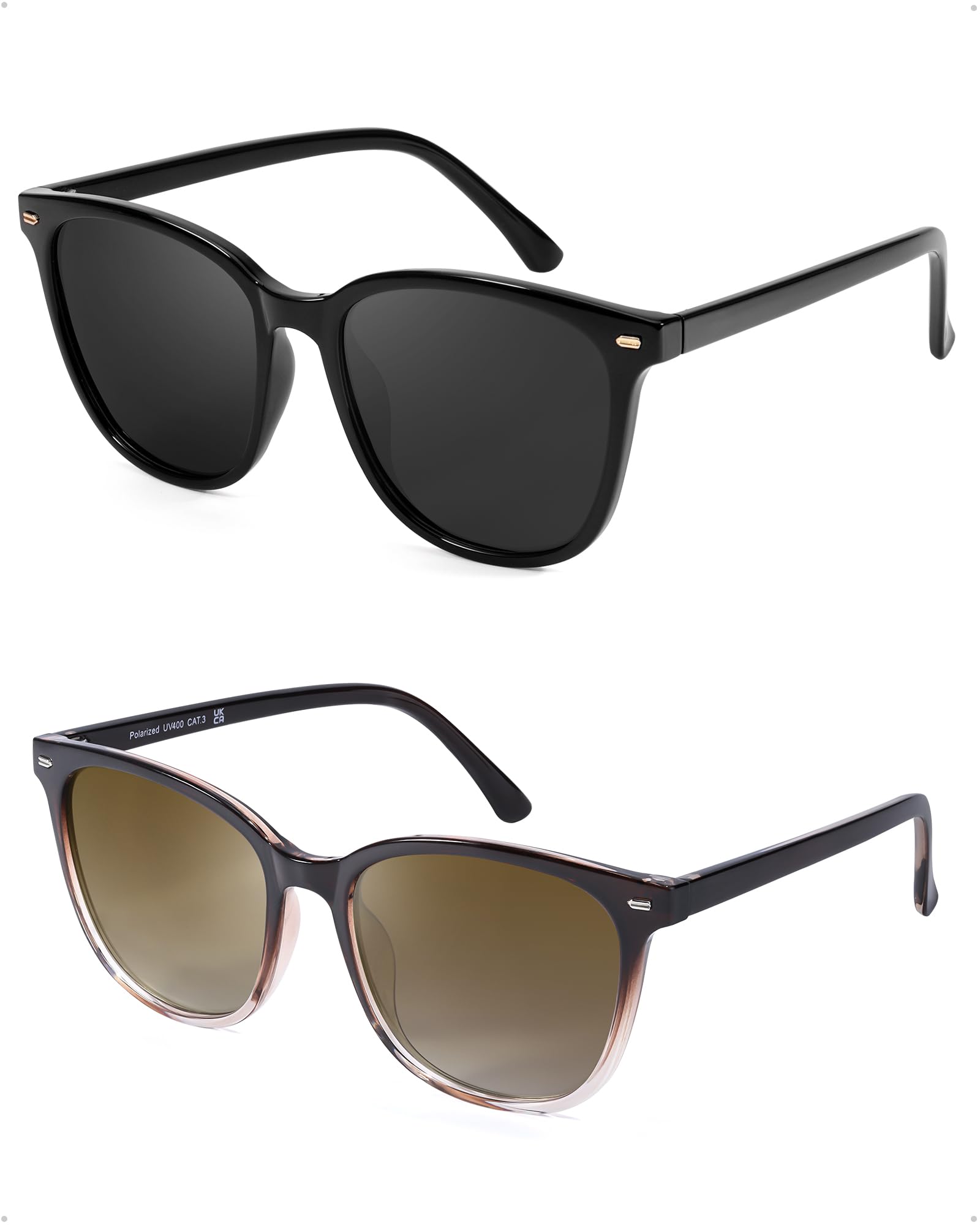 2 Packs Sunglasses for Women Polarized UV400 Protection Lens Big Frame Fashion Glasses Trendy Stylish Shade