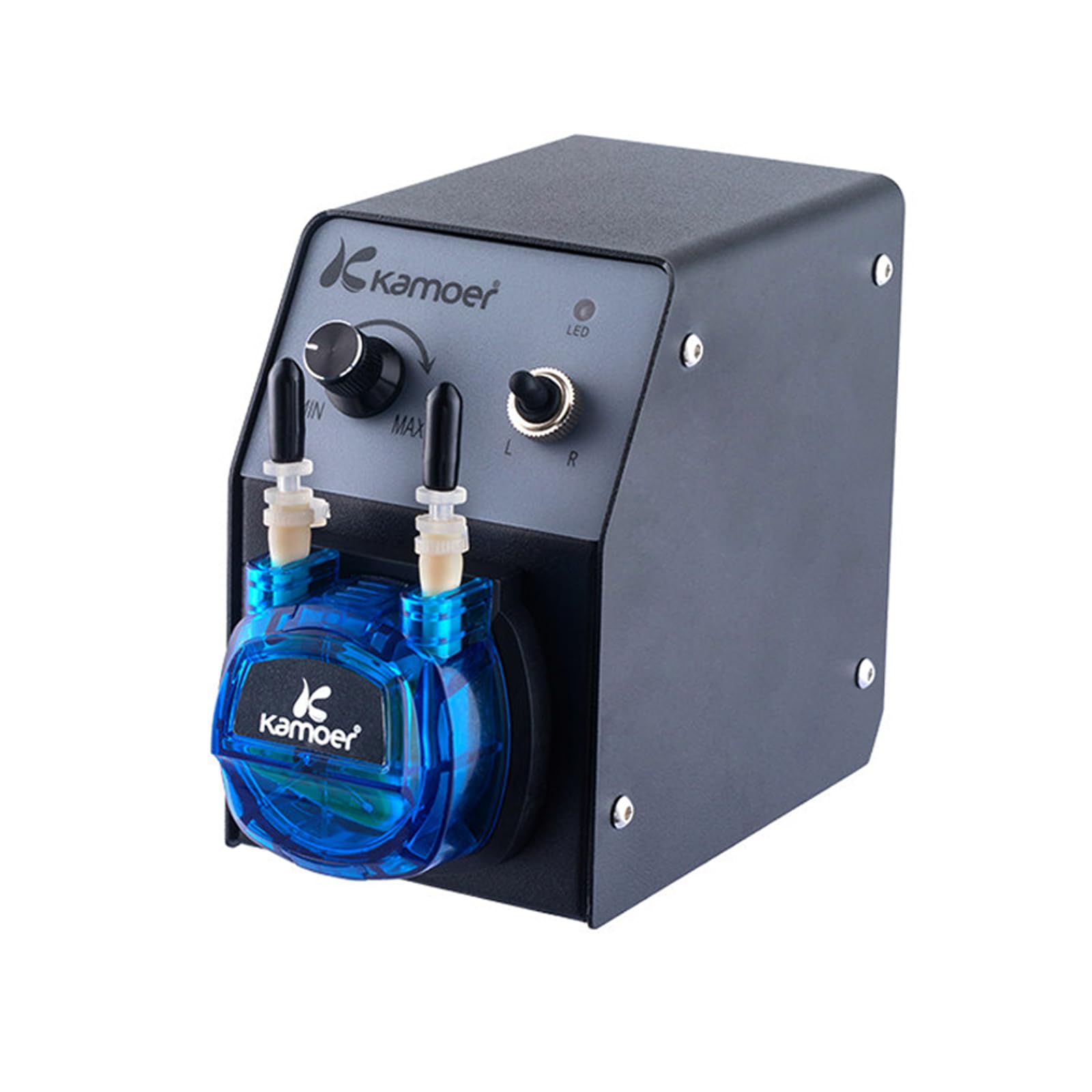 Kamoer KCP PRO2 Pompe péristaltique 12V petite pompe doseuse à vitesse | pour expérience chimique en laboratoire, tube Norprene #3,2 mm × 6,4 mm, 40-210 ml/min, avec adaptateur secteur