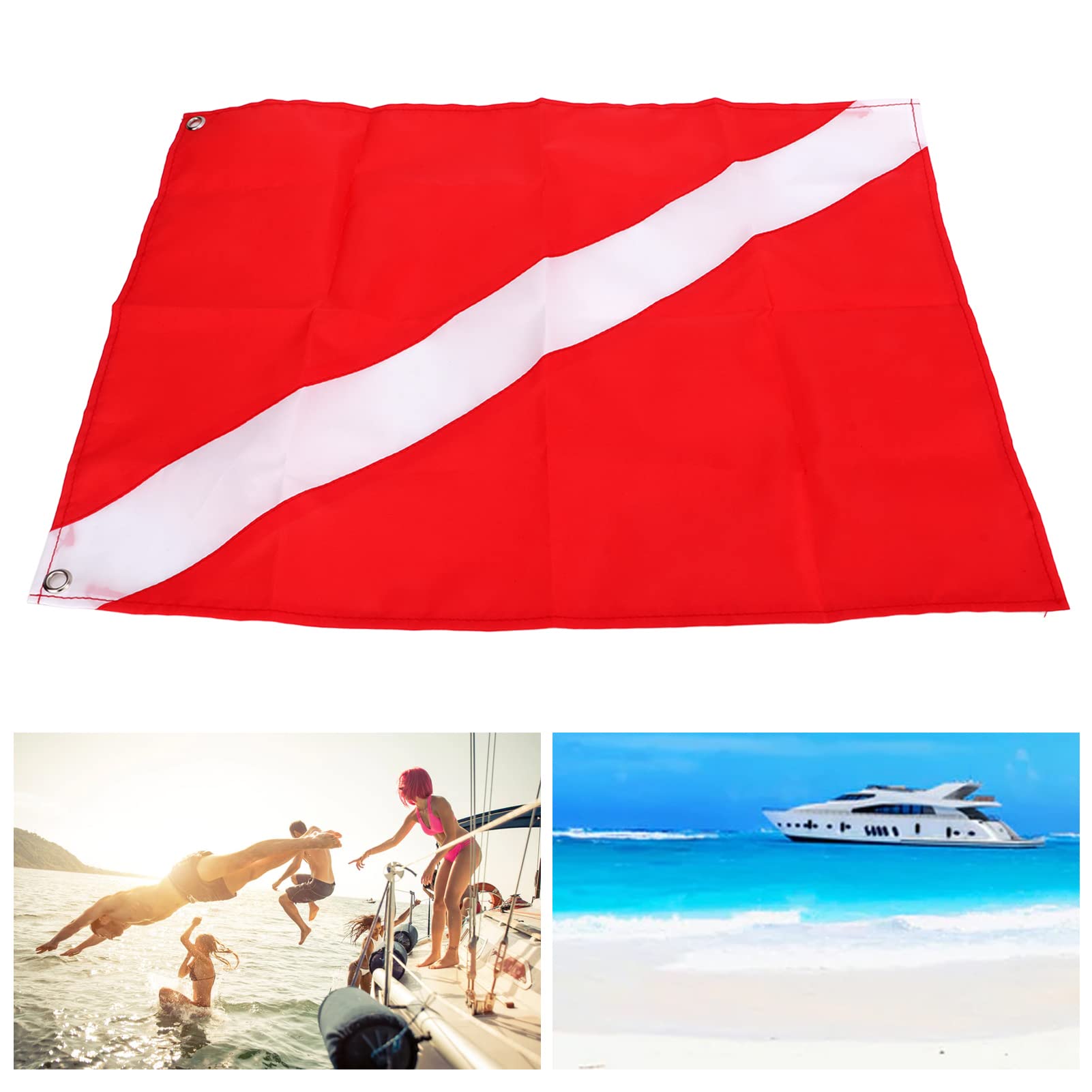 Dive Flag, Polyester Diver Down Boat Flag Dive Flag Plongée Sous-marine Chasse Sous-marine Apnée Diver Down Boat 50x35cm Rectangulaire Rouge + Blanc