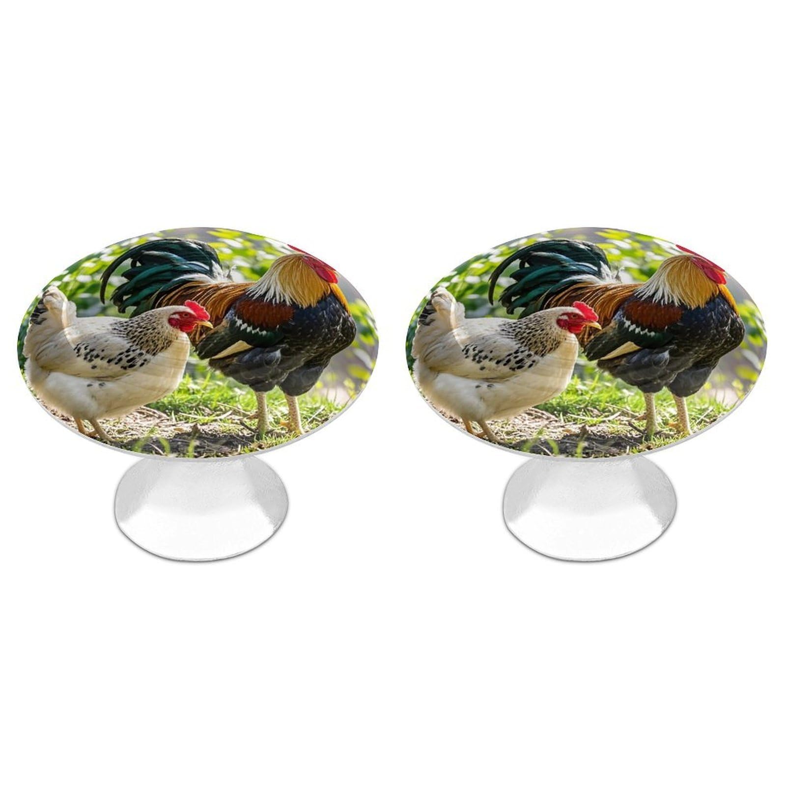 FekiLoot Rooster and Hen Cabinet Knob Kitchen Drawer Knob Stainless Steel Round Drawer Pulls Modern Cabinet Hardware Vintage Dresser Drawer for Kitchen Bathroom Closet Dresser Cabinets
