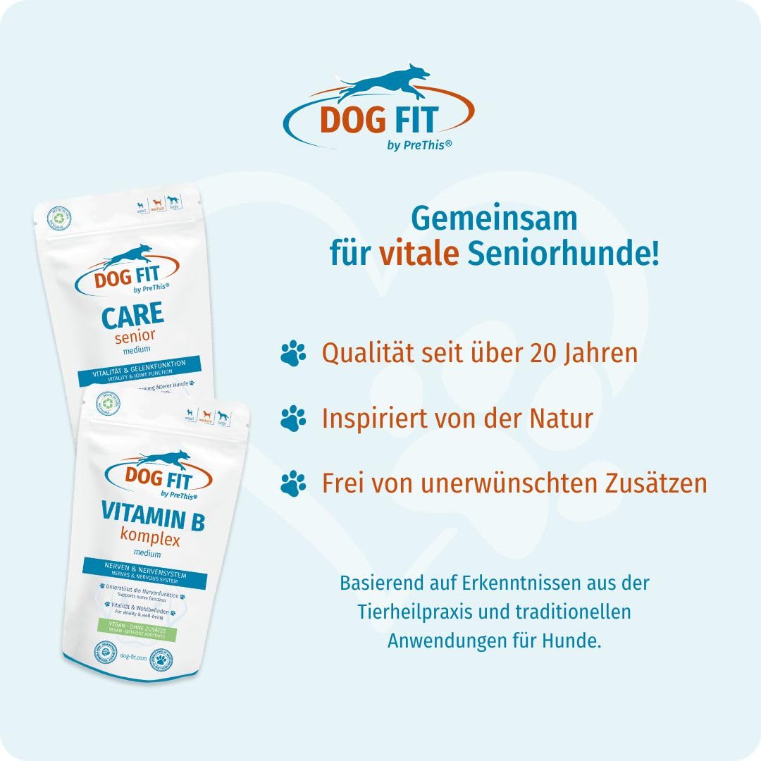 DOG FIT by PreThis® Senior-Vital-Bundle für Hunde: Care Senior & Vitamin B Komplex medium 10-25 kg I Ganzheitliche Unterstützung für Gelenke, Knochen & Nerven älterer Hunde