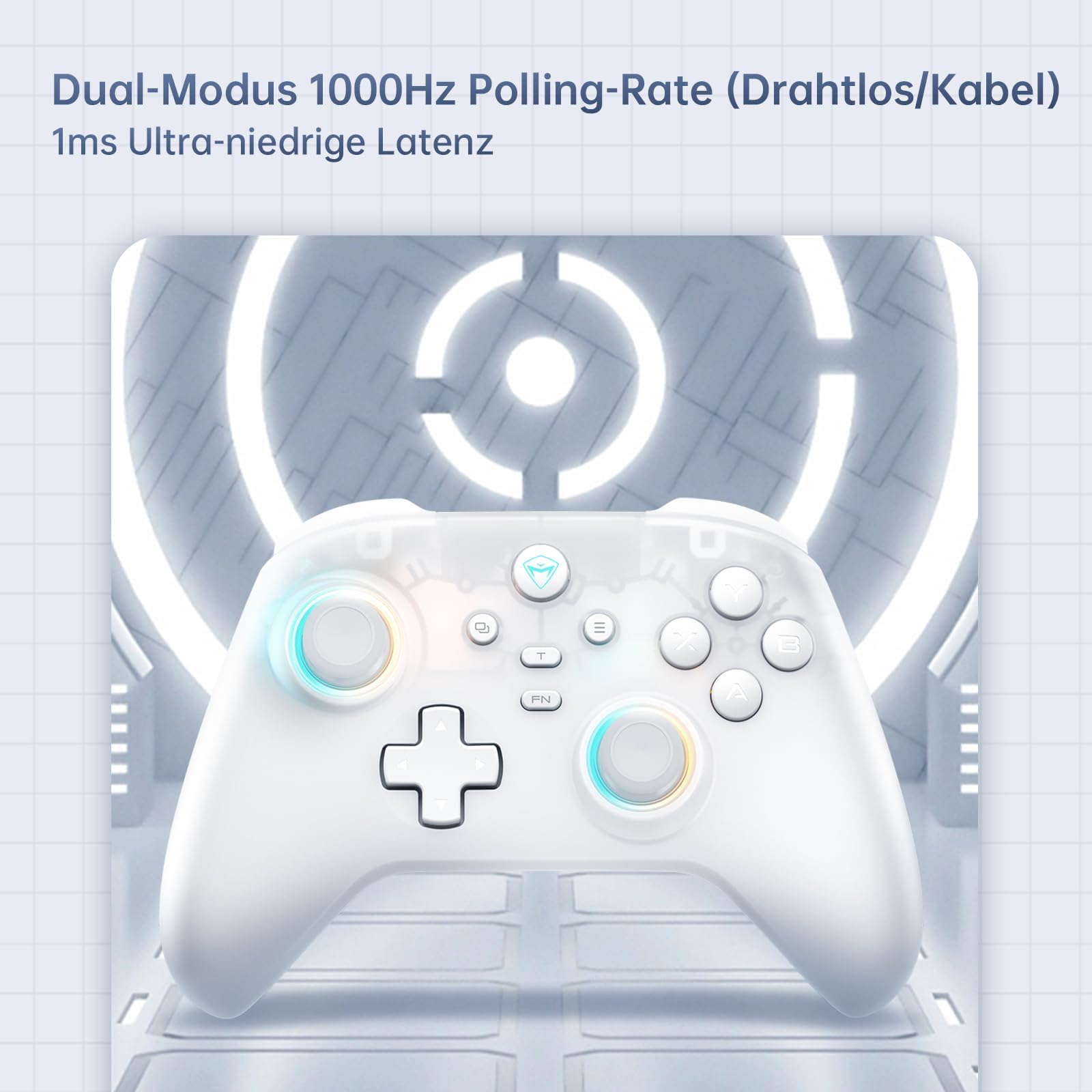 Machenike G3V2 Controller PC, Gamepad PC Wireless, 2 Einstellbare Hall Effekt Joystick, 2 Programmierbare Tasten, mit Bunten RGB-Lichtern, für Switch/iOS/Android, 1000mAh Akku (Weiß)