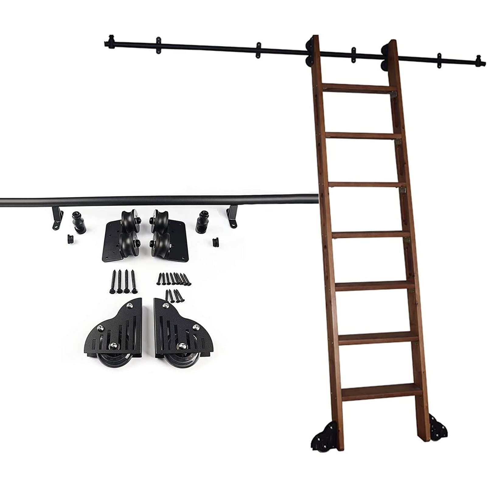 Herraje de vía de escalera móvil de tubo redondo metálico negro con ruedas de suelo de 20ft