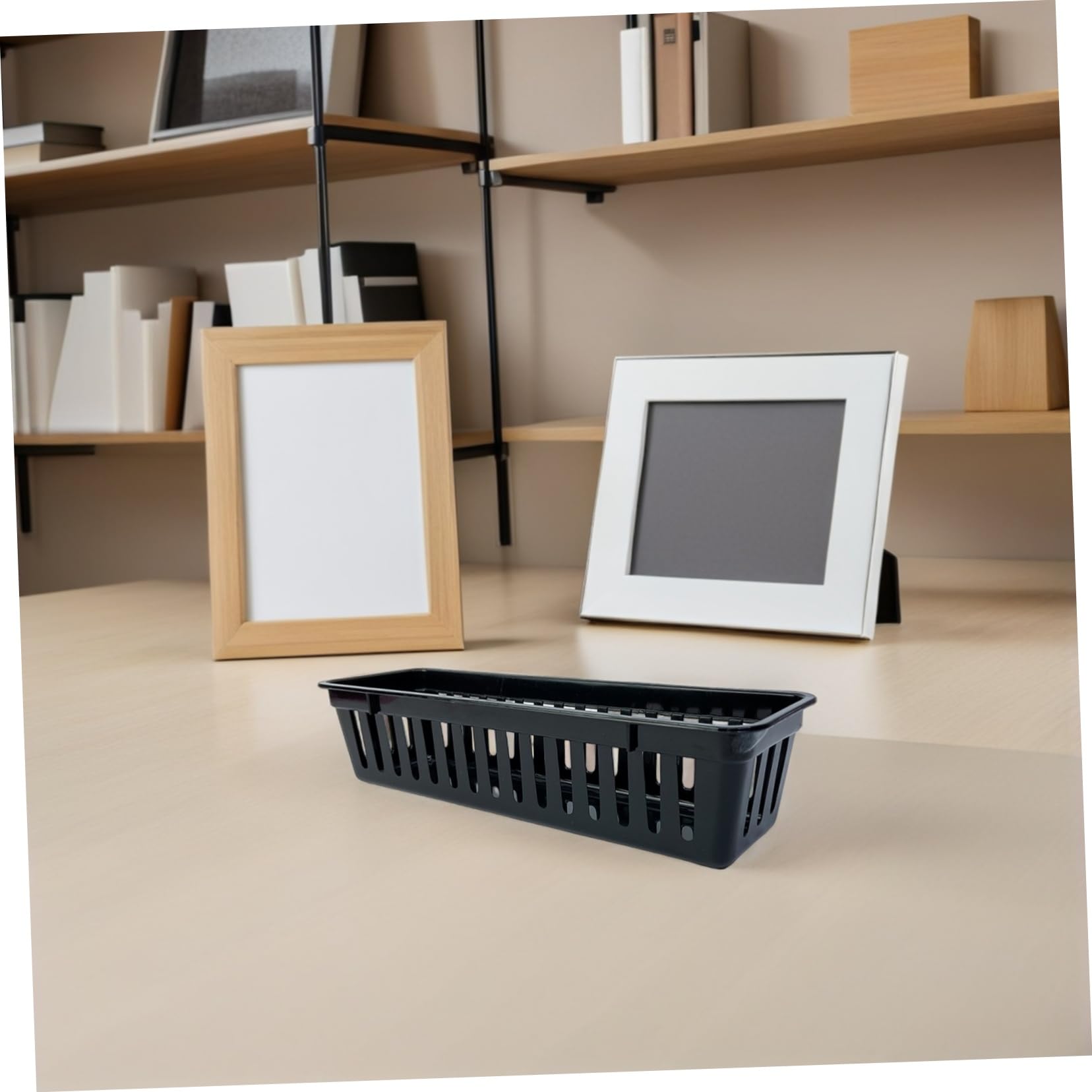Veemoon 12 Pezzi Organizer Scrivania in Plastica Nero Scatole Rettangolari per Matite e Materiale Scolastico per Aula e Casa Portapenne e Contenitori per Articoli Cancelleria