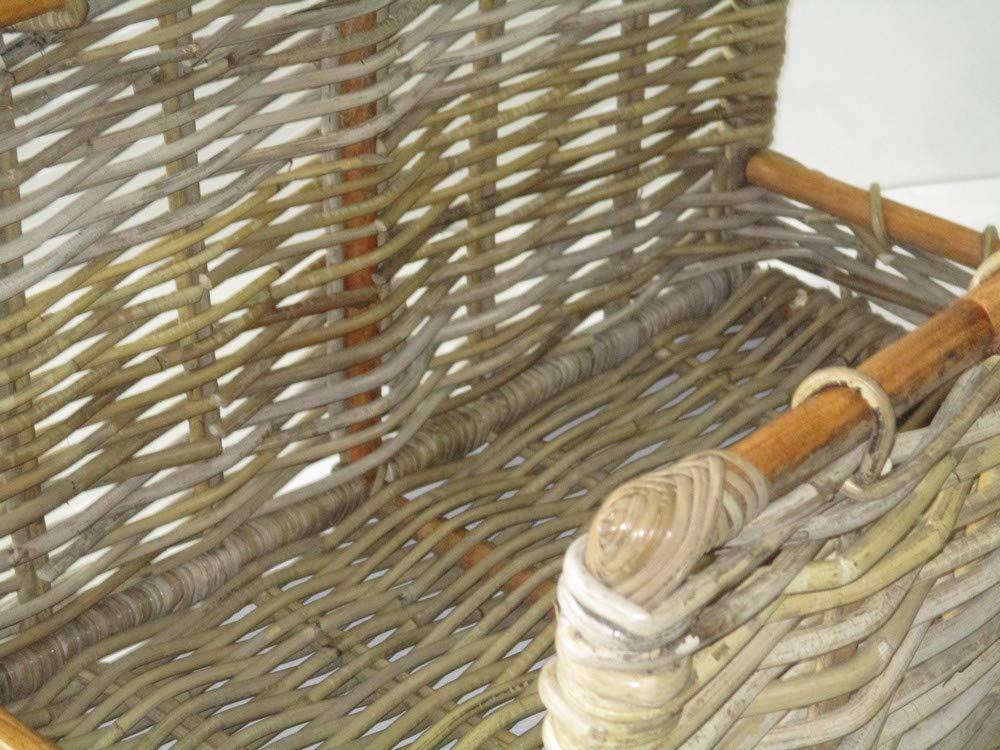 Cesto Porta Legna Porta Legna Vimini con Manico Intreccio in Canna di GIUNCO Molto Robusto CM CM 57X40X34/44 Cesto per Camino
