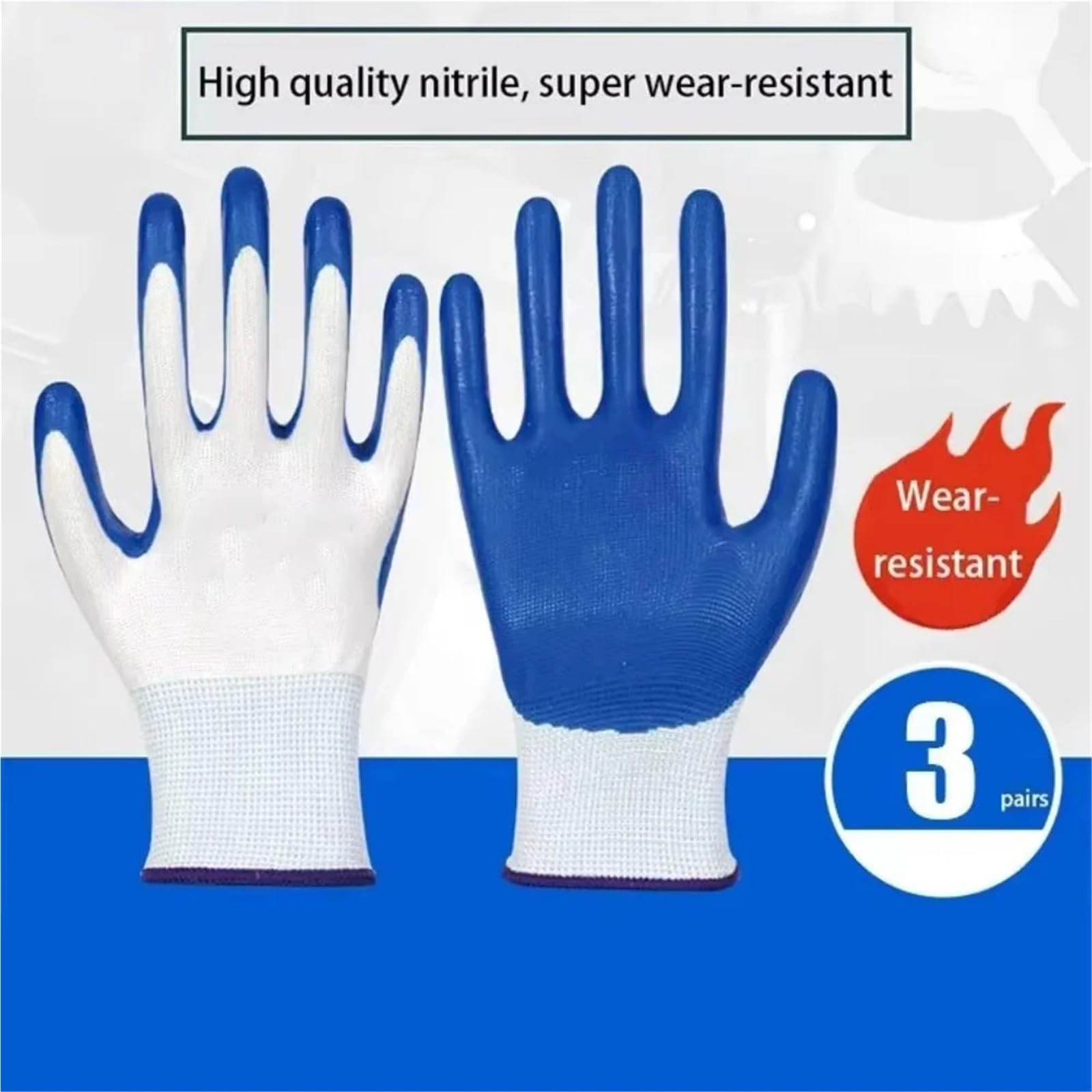 Guantes De Trabajo Antideslizantes 3 pares de guantes nitrilo transpirables antideslizantes for trabajos construcción(12 Pairs)