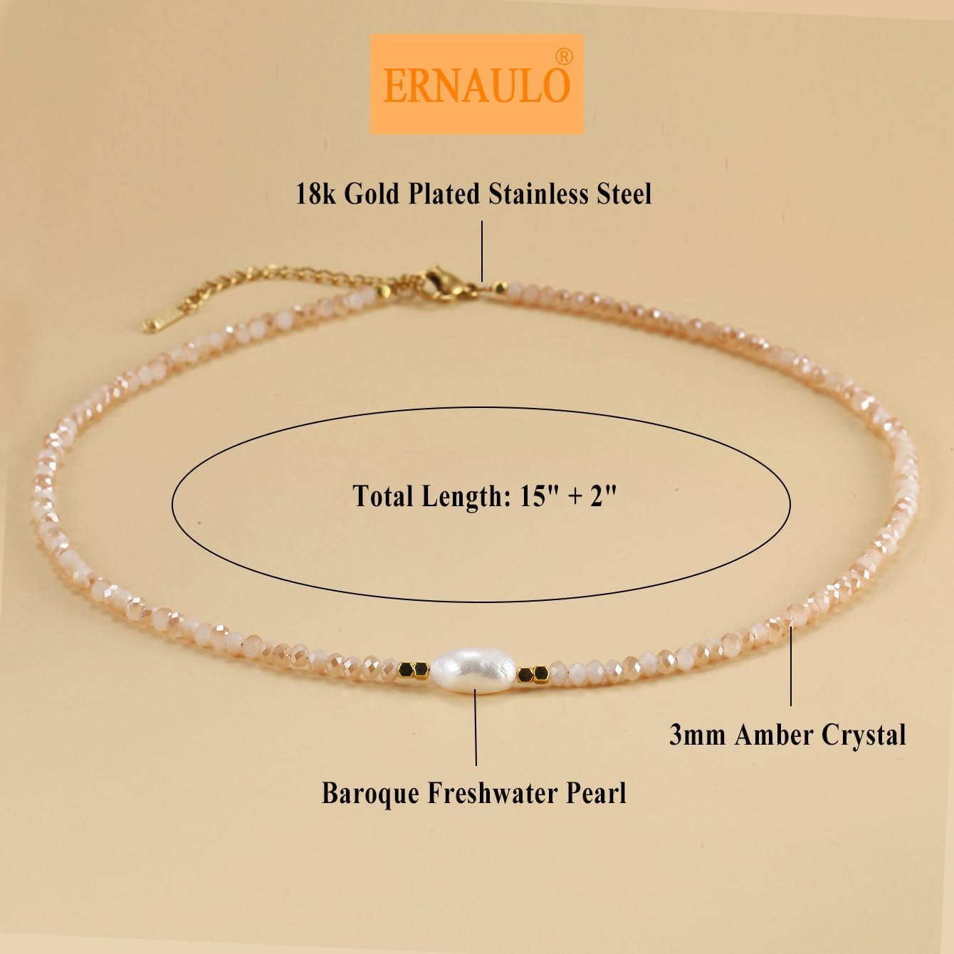 Colorful Beaded Necklaces for Women Crystal Bead Necklace Beach Necklaces Boho Necklaces for Women Pearl Beaded Choker Necklace Stainless Steel 18K Gold Plated Choker - Image 4