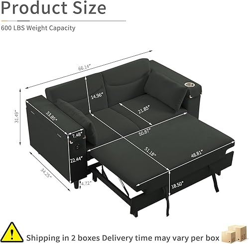 Miniatura 52 de sofá cama de terciopelo de 58 pulgadas, convertible 3 en 1 con bolsa de almacenamiento y respaldo ajustable, perfecto para espacios pequeños, sala 7