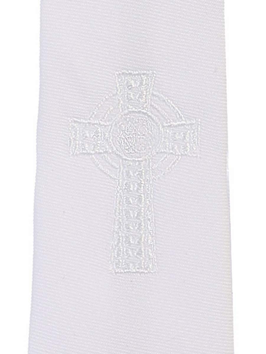 White Zipper Tie w/Embroidered Celtic Cross Swea Pea & Lili EM5 (XL (fits 8-12))