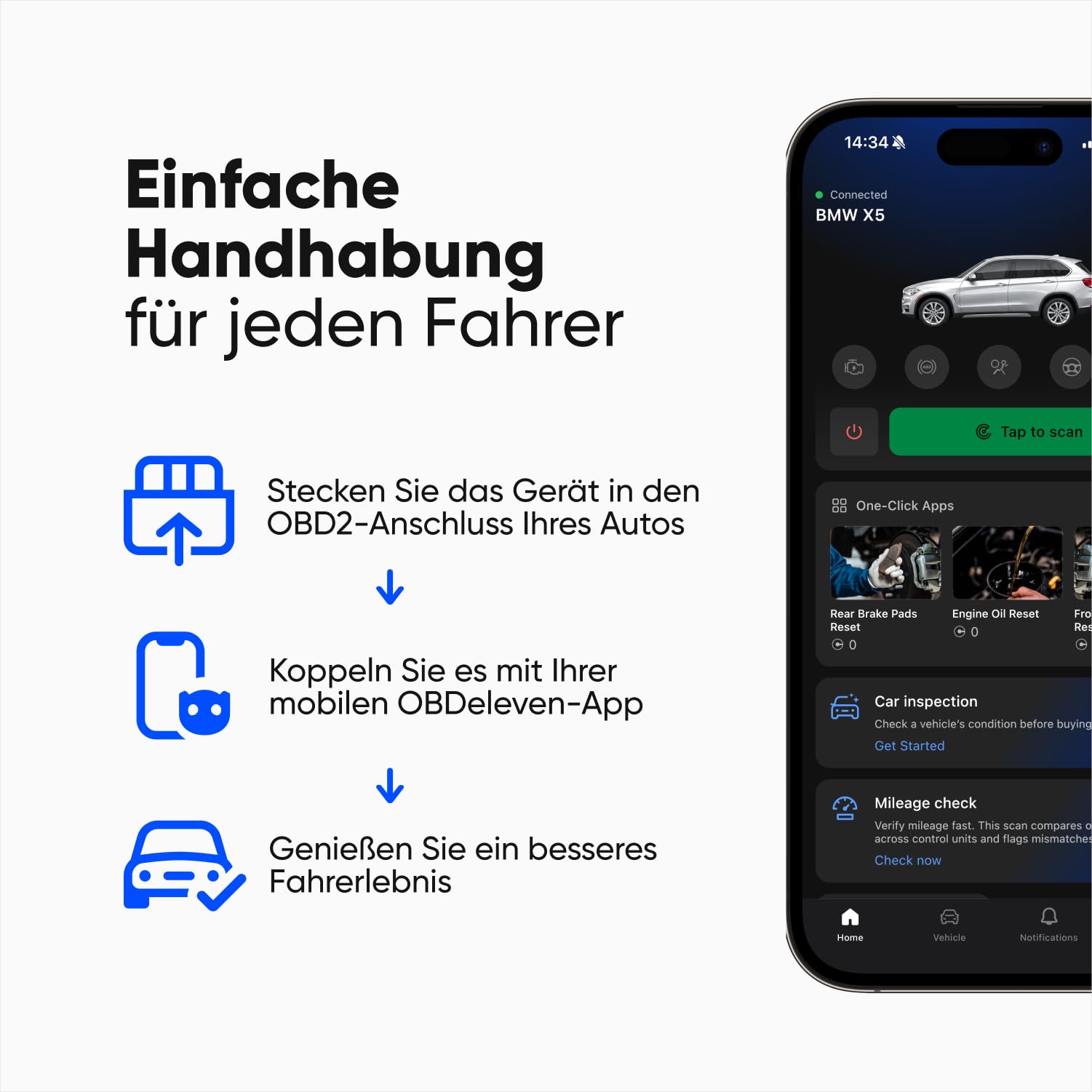 OBDeleven 3 OBD2-Diagnose-Scan-Werkzeug der nächsten Generation zum Fehlerauslesen mit Bluetooth. Für Android und iOS iPhone, Kabelgebunden (OBDeleven 3)